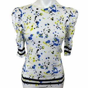 Women's Abstract Print Sweater - Blue, Black, Yellow